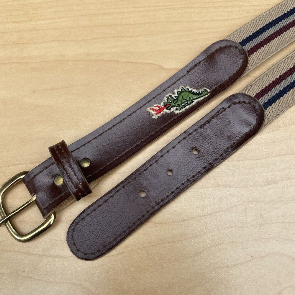 Boys Dragon Embroidered Elastic Belt Leather Trim Brass Buckle Kids Sears VTG
